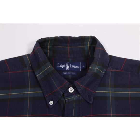 Polo Ralph Lauren Mens Vintage Blue Green Plaid Crest Logo Popover Shirt Large - Picture 5 of 6